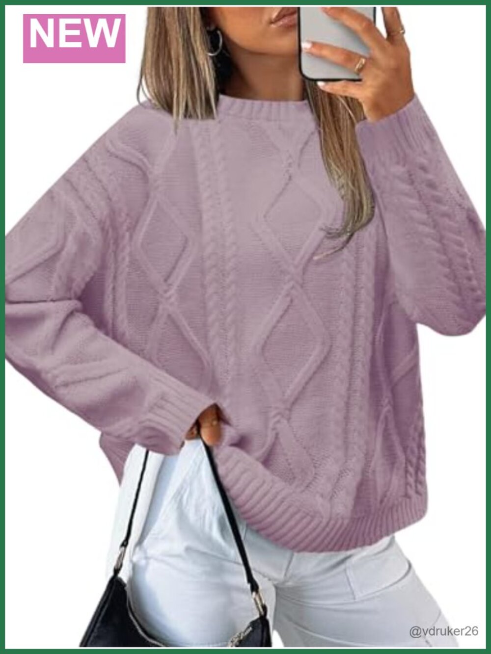 Cable Knit Crewneck Oversized Sweater Loose Pullover for Fall Winter